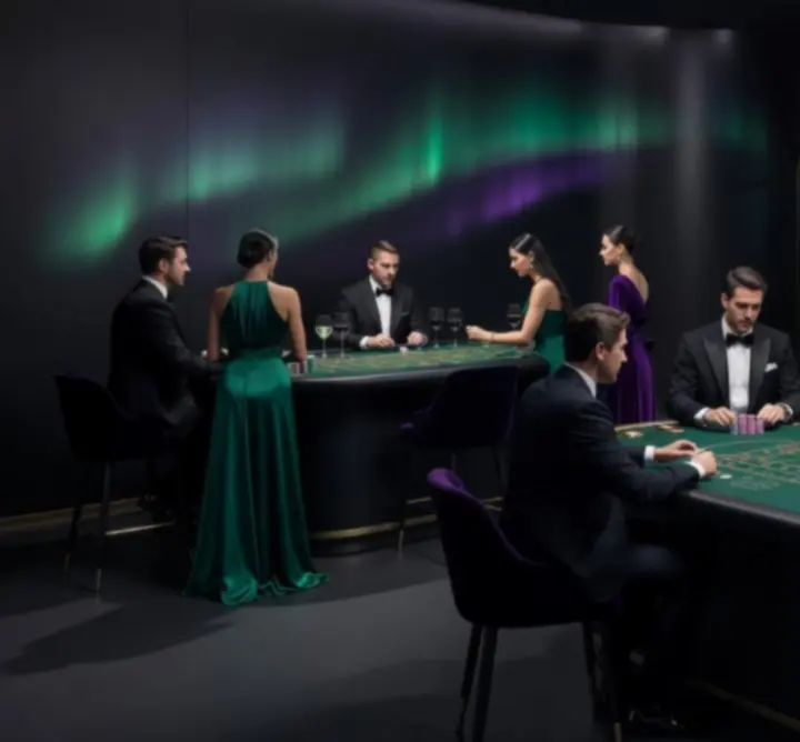Elegancka sala eventowa w klimacie kasyna z aurorą świetlną