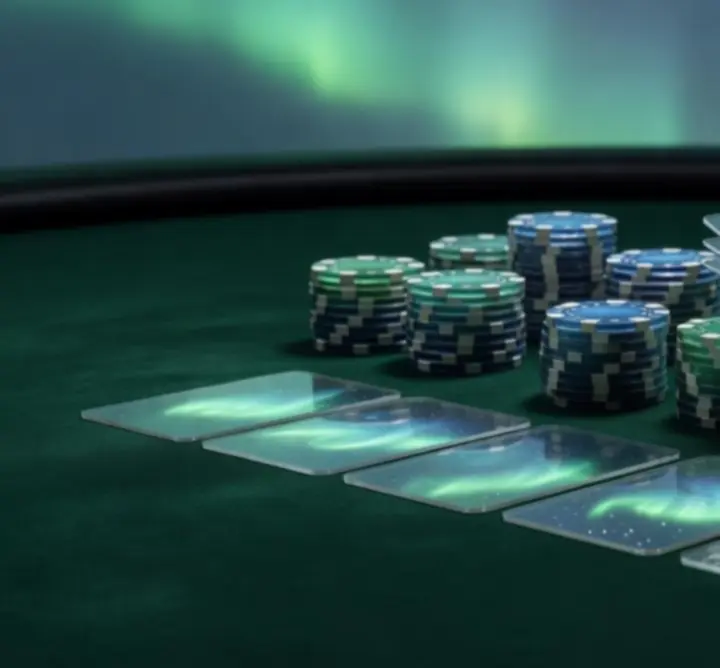 Profesjonalne stoły pokerowe, żetony i karty używane podczas eventów Aurora Venue Club
