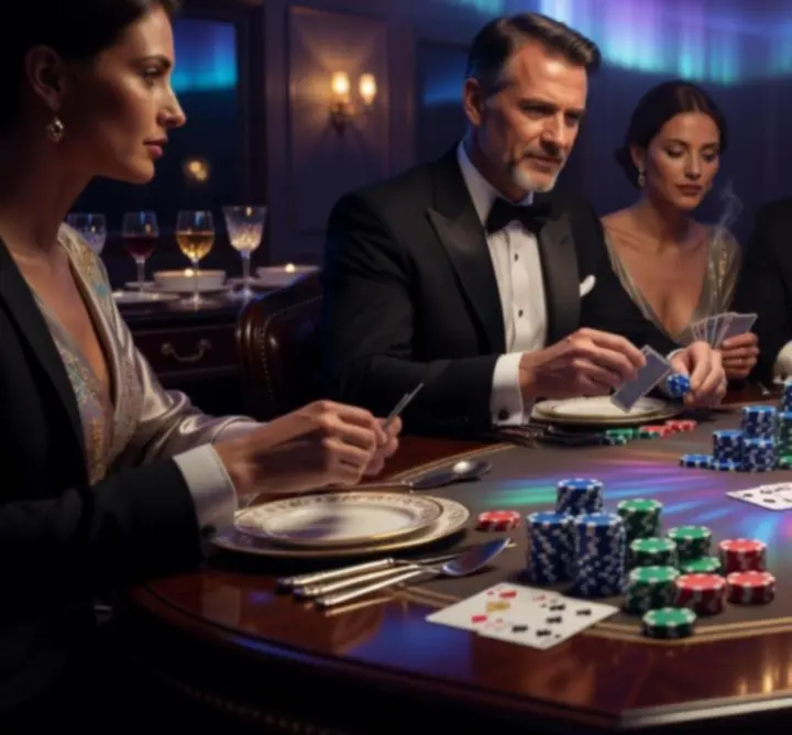 Stół pokerowy przygotowany na wieczór eventowy offline