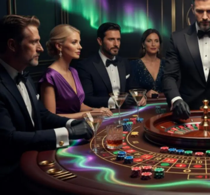 Plansza z tematycznymi grami kasynowymi podczas eleganckiego eventu
